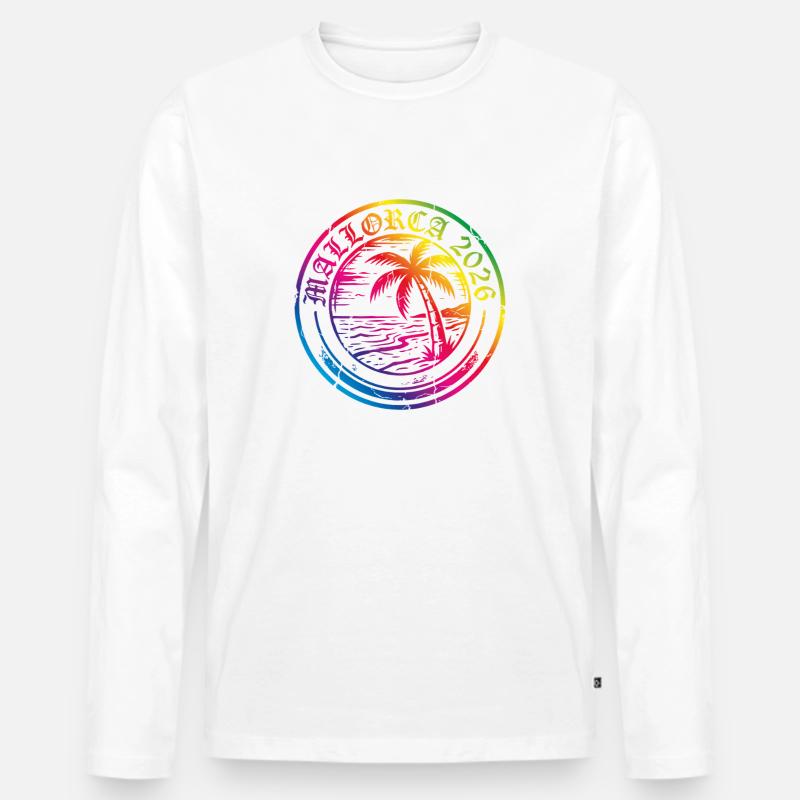 Mallorca 2026 Bunt Palme - Männer Premium Bio Langarmshirt - Weiß