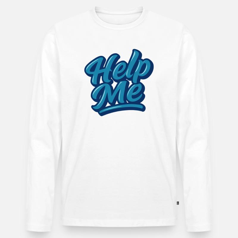 Hilfe Me Blau Script Logo - Männer Premium Bio Langarmshirt - Weiß