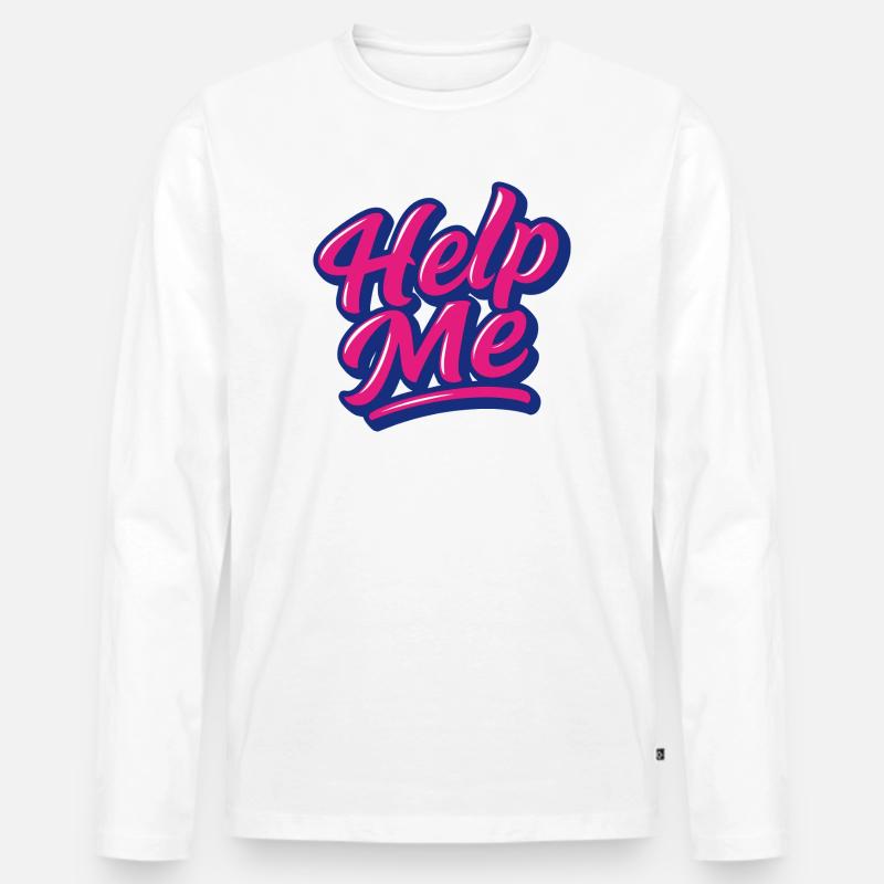 Help Me Neon Script - Männer Premium Bio Langarmshirt - Weiß