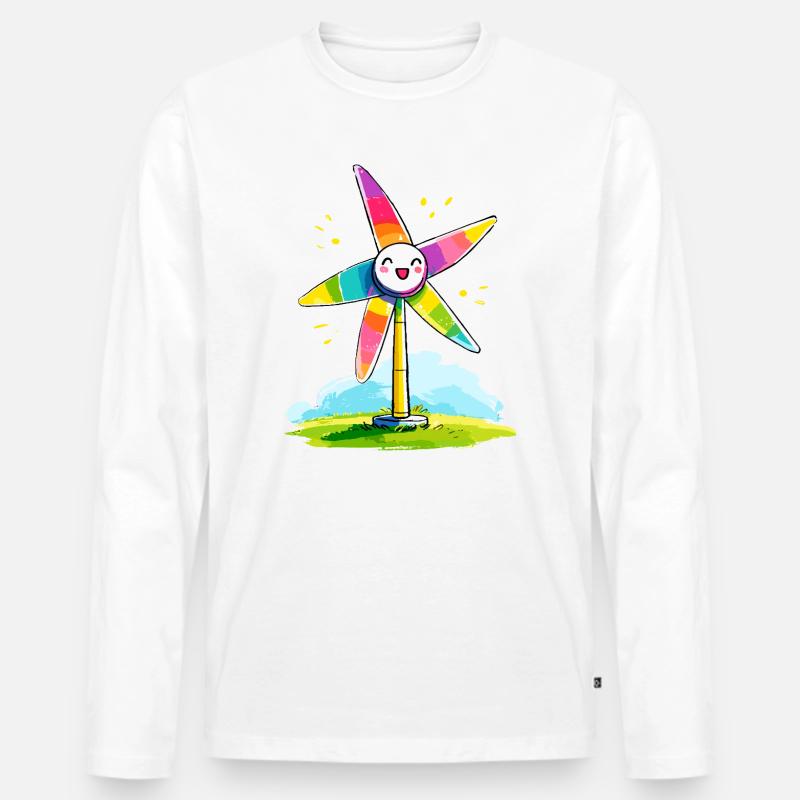 Regenbogenwindmühle Lächeln - Männer Premium Bio Langarmshirt - Weiß