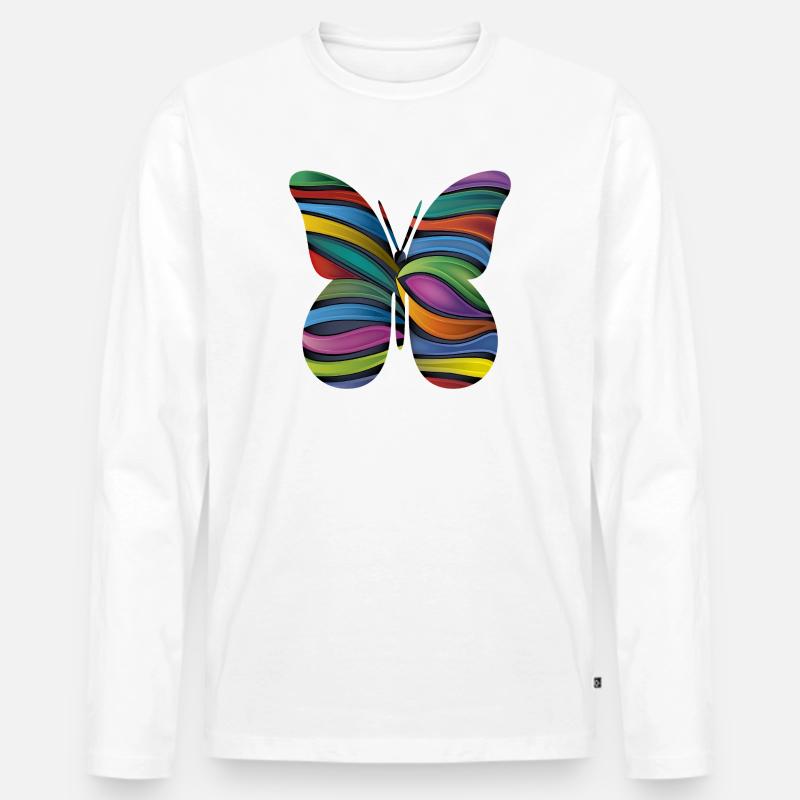Farfalla a strisce arcobaleno - Maglia a manica lunga ecologica premium da uomo - bianco