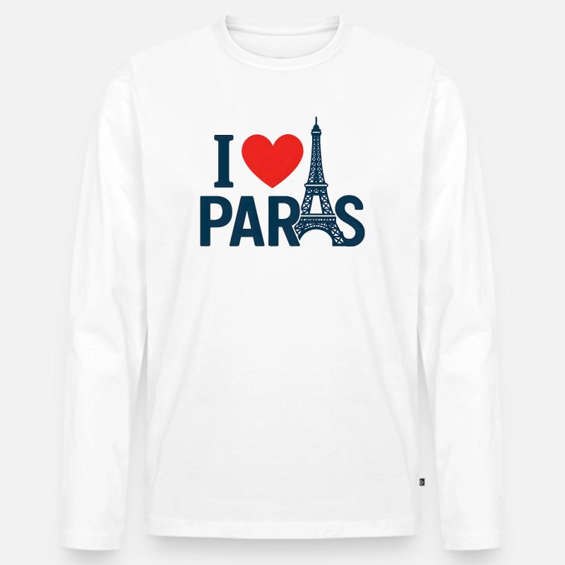 Ich liebe Paris und den Eiffelturm - Männer Premium Bio Langarmshirt - Weiß