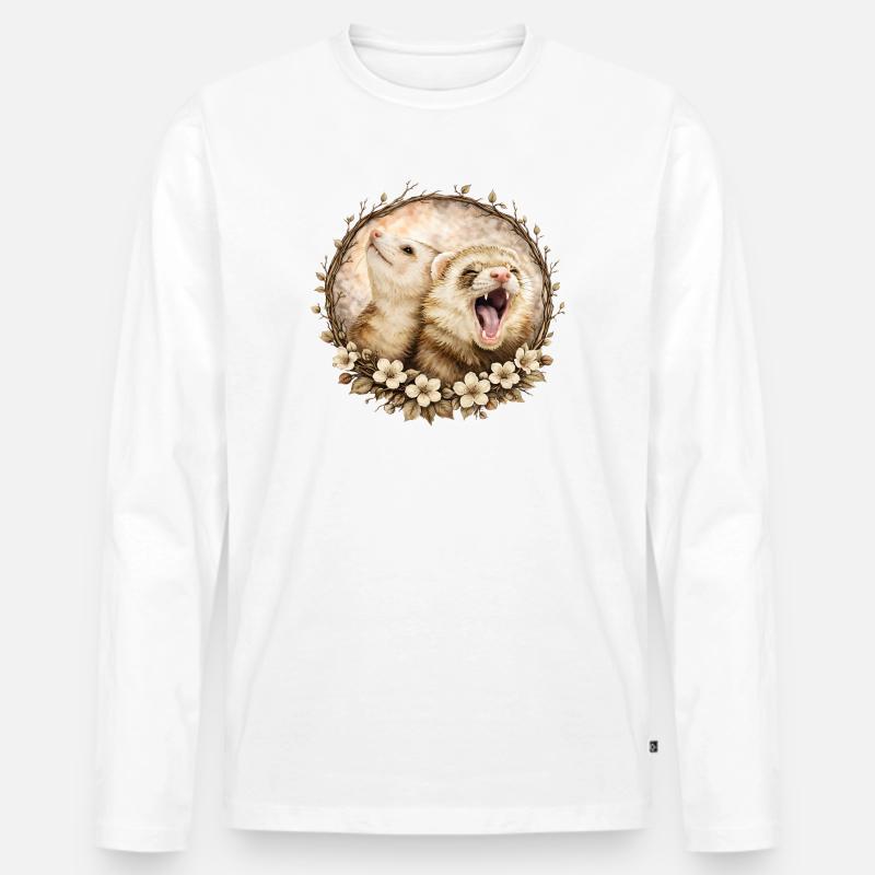 Frettchen im Blumenkreis - Männer Premium Bio Langarmshirt - Weiß
