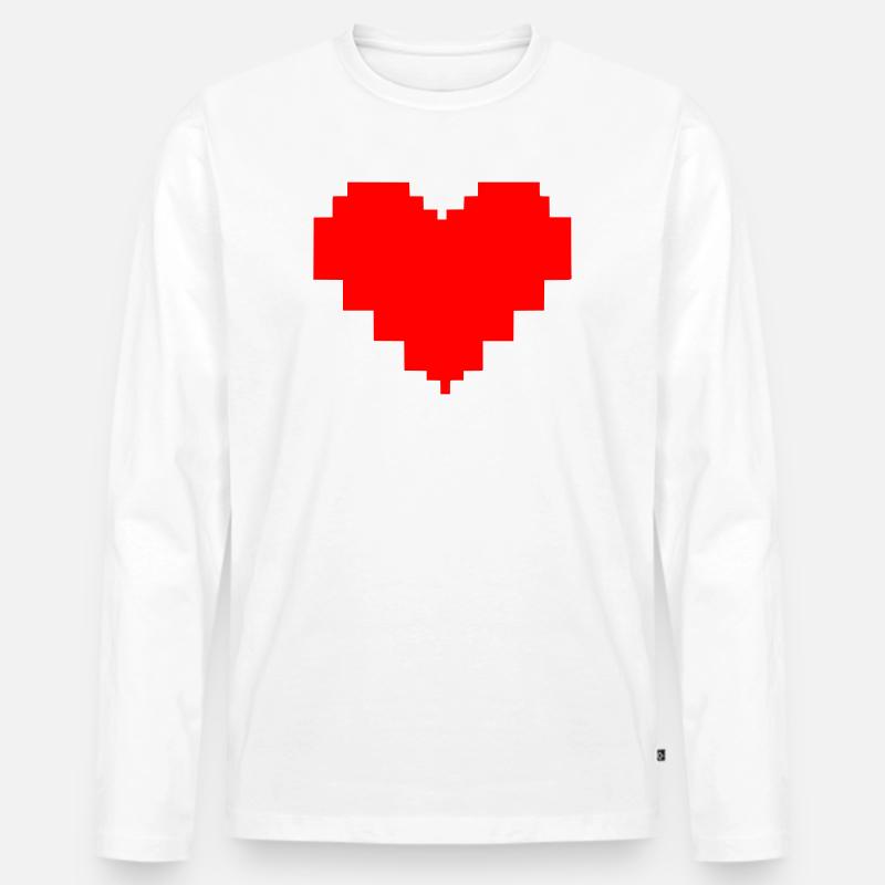 Rotes Pixel Herz Retro Liebe Gaming - Männer Premium Bio Langarmshirt - Weiß