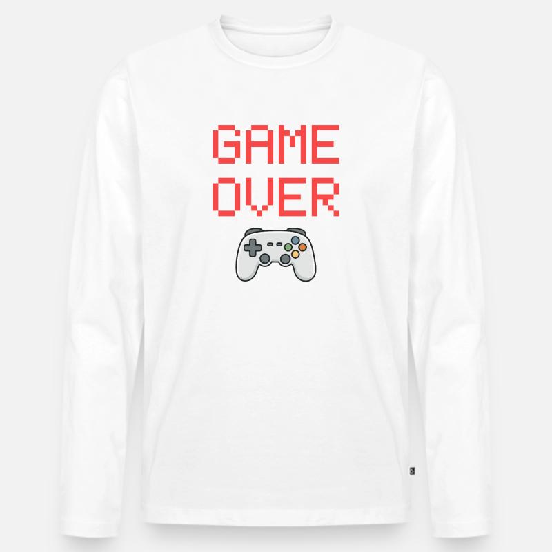Game Over – Gamer Controller T-Shirt - Männer Premium Bio Langarmshirt - Weiß