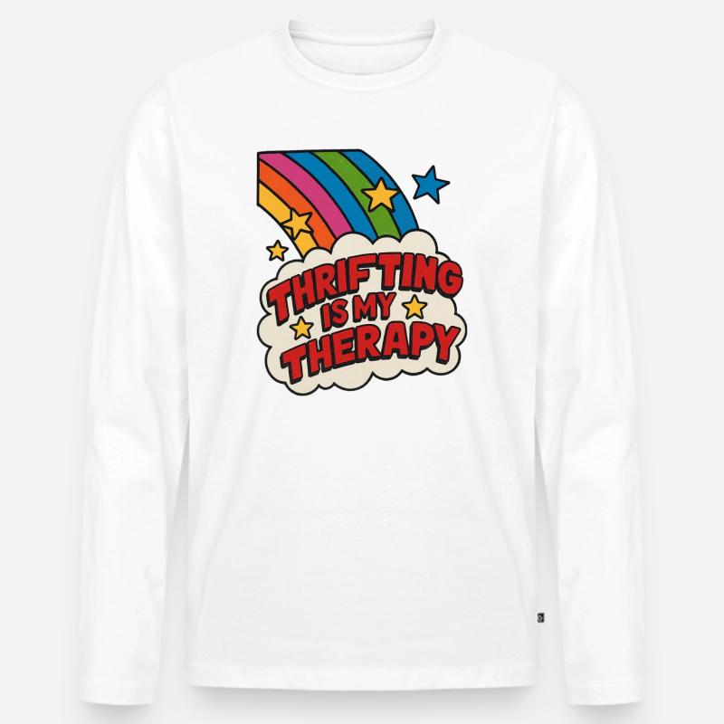 Secondhand-Therapie-Regenbogenaufkleber - Männer Premium Bio Langarmshirt - Weiß