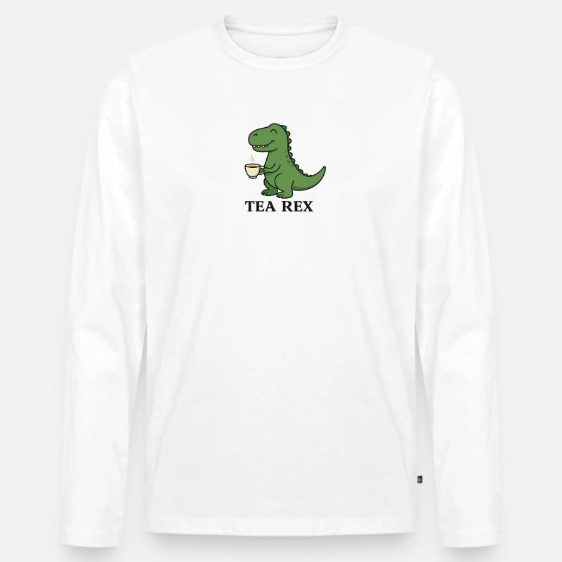 Tea Rex Dino mit Tee - Männer Premium Bio Langarmshirt - Weiß