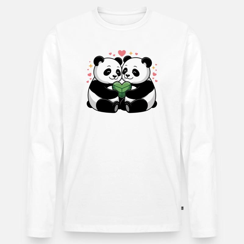 Verliebte Panda-Pärchen - Männer Premium Bio Langarmshirt - Weiß