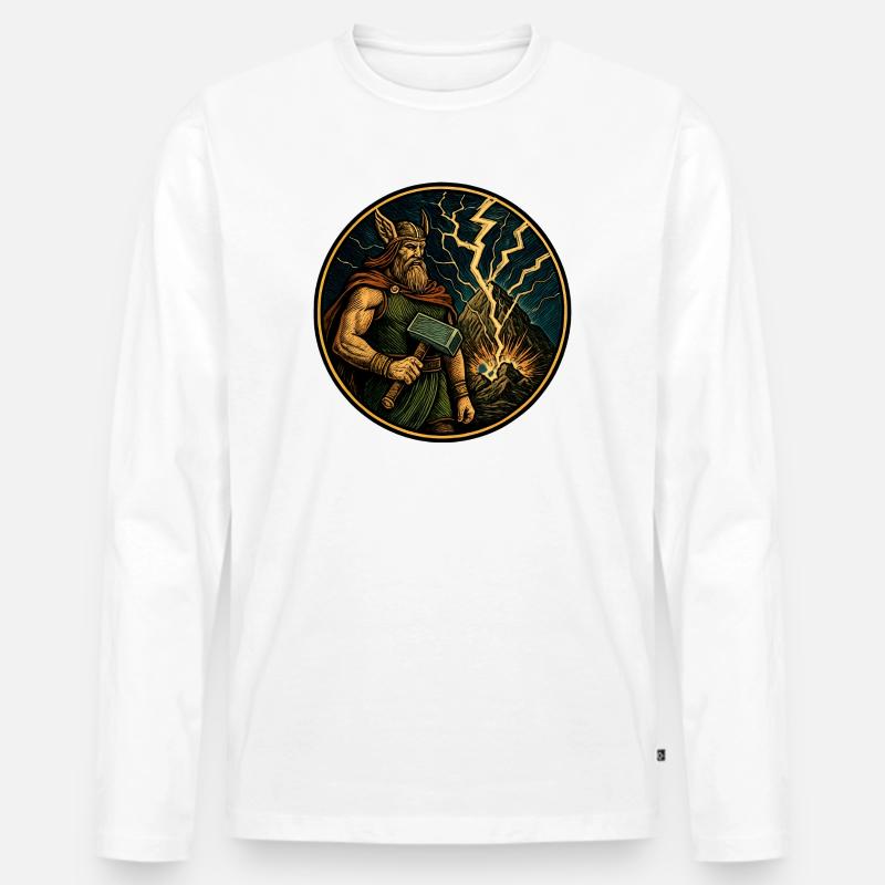 Thor mit Hammer - Männer Premium Bio Langarmshirt - Weiß