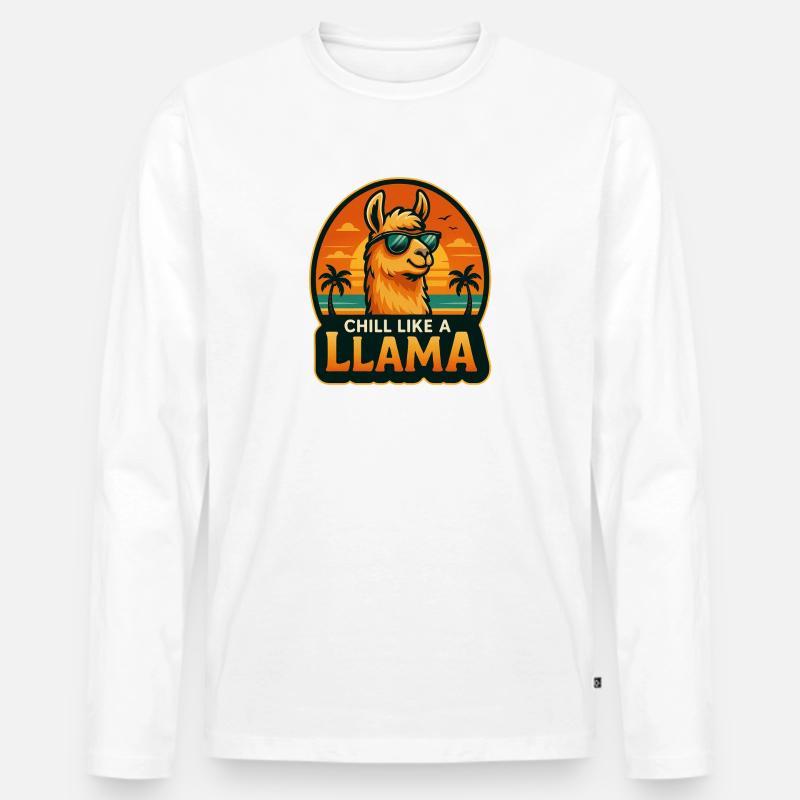 Chill wie ein Lama - Männer Premium Bio Langarmshirt - Weiß