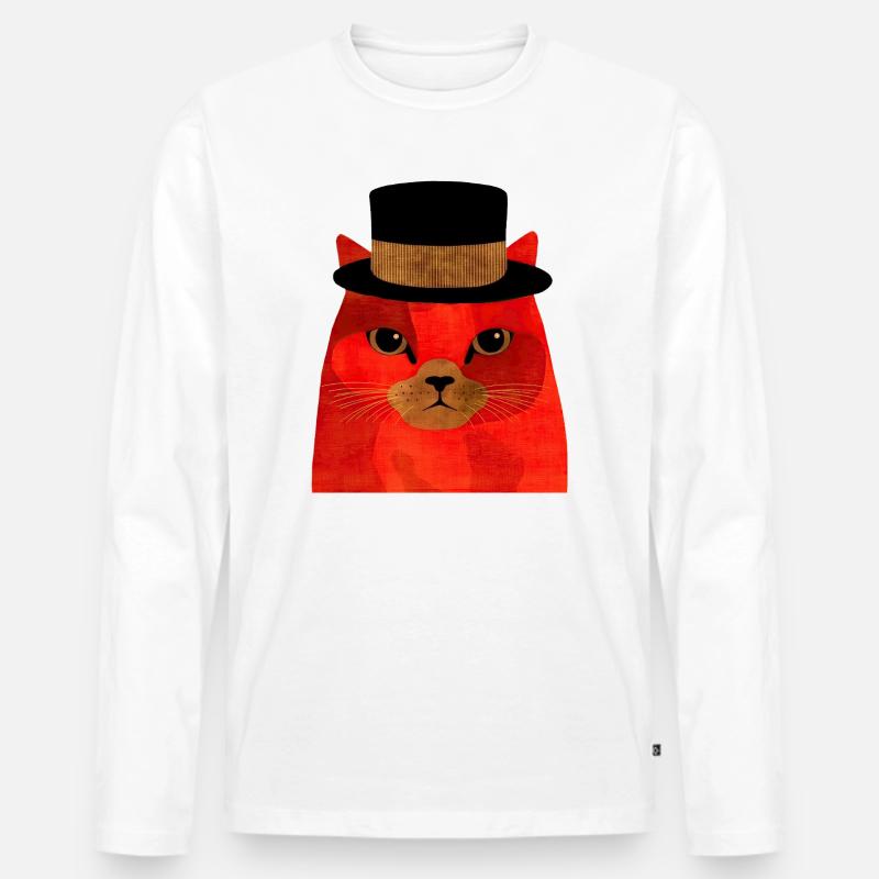 Coole rote Katze mit Zylinder - Männer Premium Bio Langarmshirt - Weiß