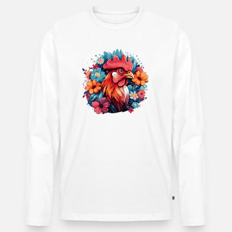 Farbenrooster Blütenkranz - Männer Premium Bio Langarmshirt - Weiß