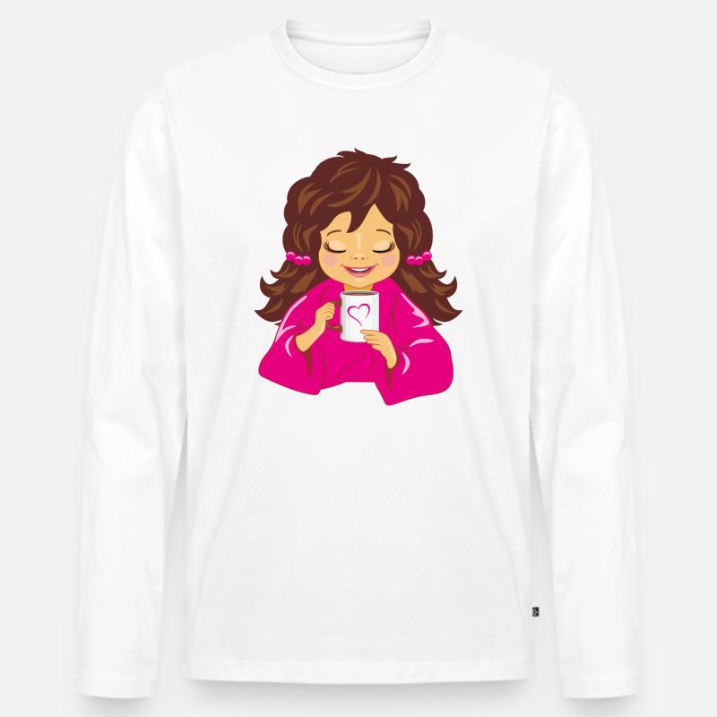 Smiling_girl_is_drinking_coffee - Männer Premium Bio Langarmshirt - Weiß