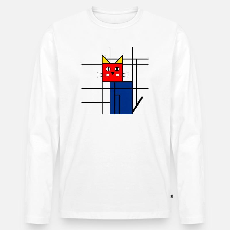 Abstrakte Katze Kunst - Geometrisches Mondrian  - Männer Premium Bio Langarmshirt - Weiß