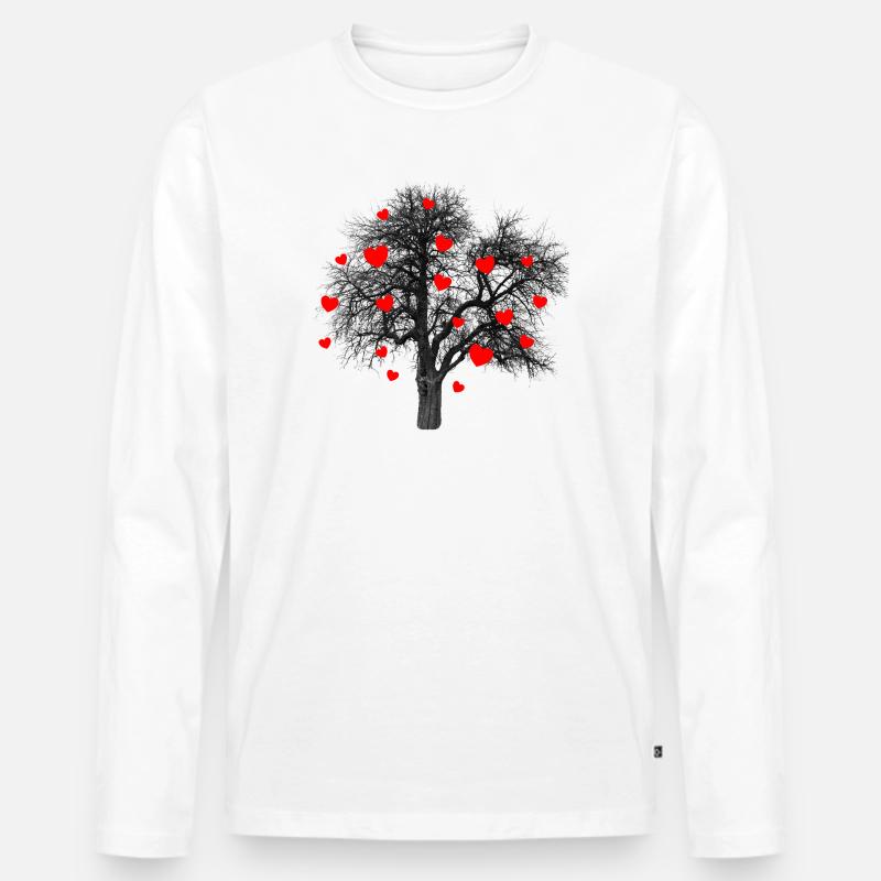 Rote Herzen Baum mit Herzen - Männer Premium Bio Langarmshirt - Weiß