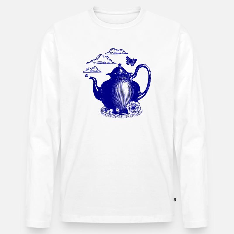 Blauer Teekessel im Wolkenzauber - Männer Premium Bio Langarmshirt - Weiß
