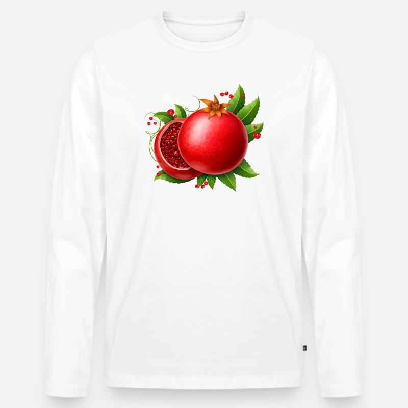 Granatapfel mit Blättern  - Männer Premium Bio Langarmshirt - Weiß