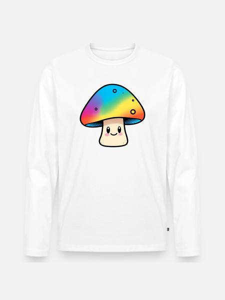 Kawaii Regenbogenpilz Design - Männer Premium Bio Langarmshirt - Weiß