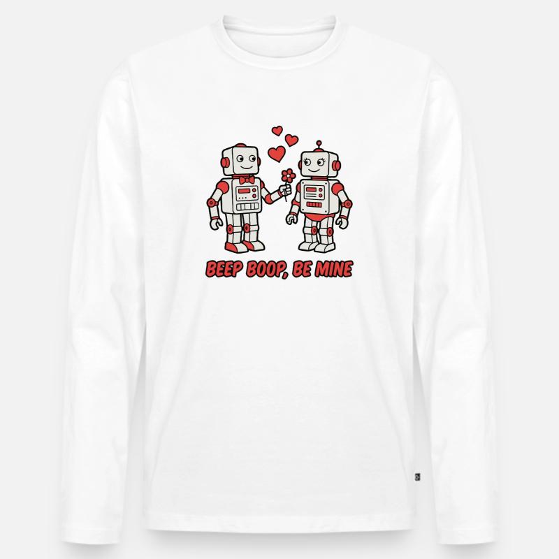 Beep Boop Be Mine Süßer Roboter-Valentin - Männer Premium Bio Langarmshirt - Weiß