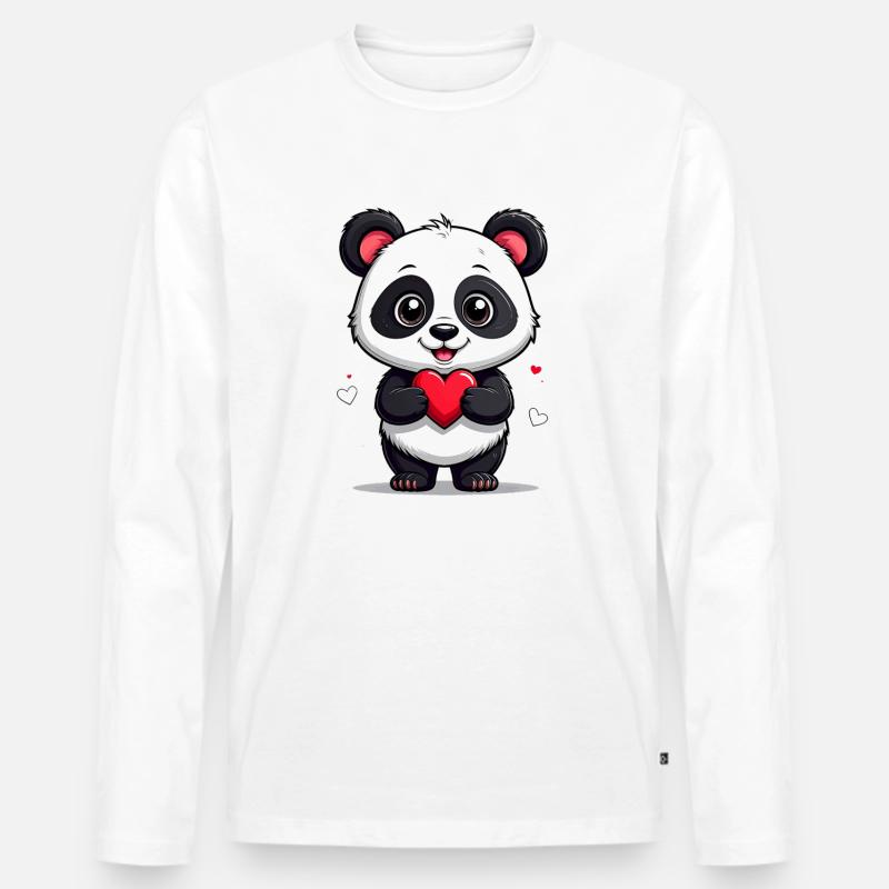 Panda mit Herz - Männer Premium Bio Langarmshirt - Weiß