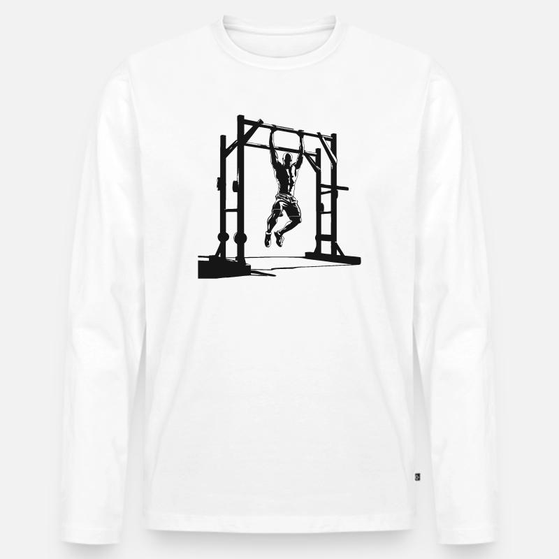 Pull-Up Silhouette - Männer Premium Bio Langarmshirt - Weiß