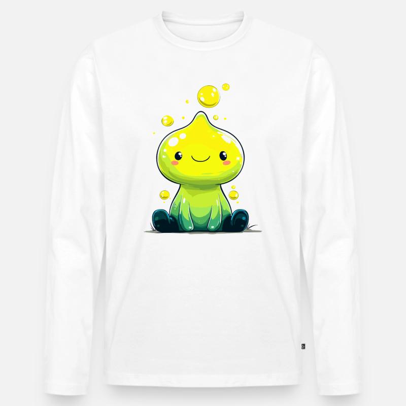 Kleiner Neon-Slime mit Lächeln - Männer Premium Bio Langarmshirt - Weiß