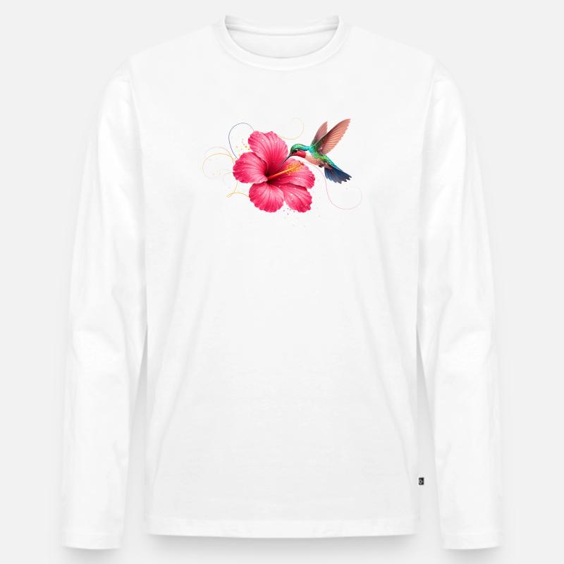 Kolibri an Hibiskusblüte - Männer Premium Bio Langarmshirt - Weiß