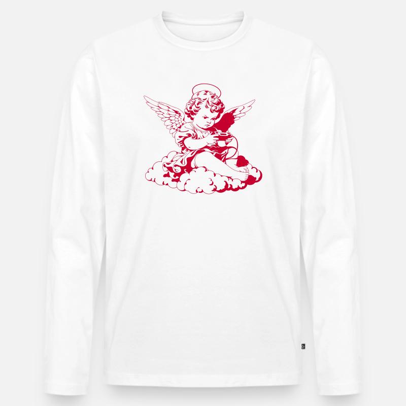 Gaming Engel – Cherub mit Controller - Männer Premium Bio Langarmshirt - Weiß