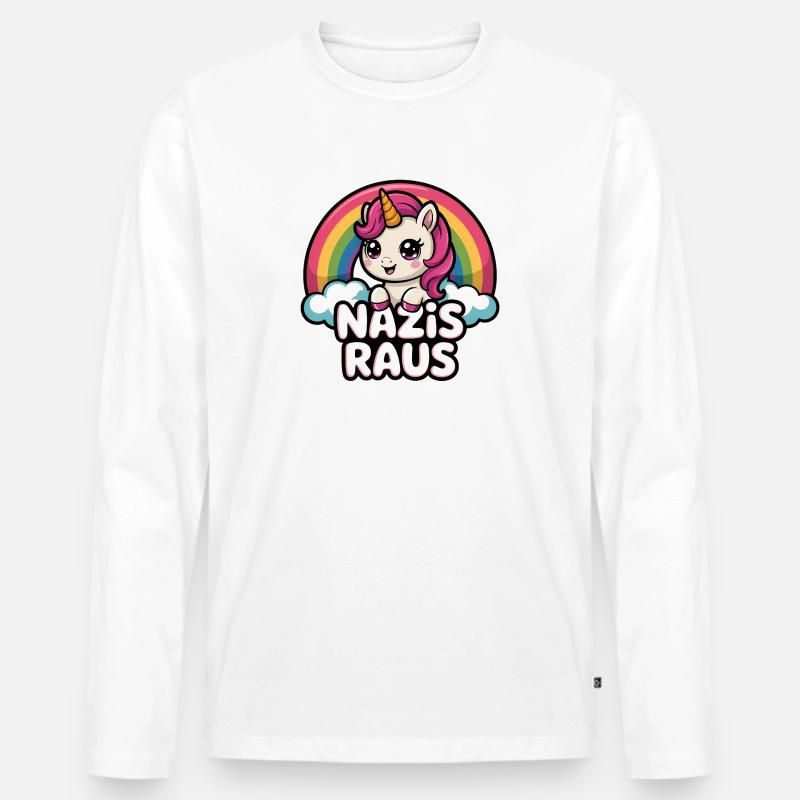 Nazis Raus - Antifa Einhorn Tee - Männer Premium Bio Langarmshirt - Weiß
