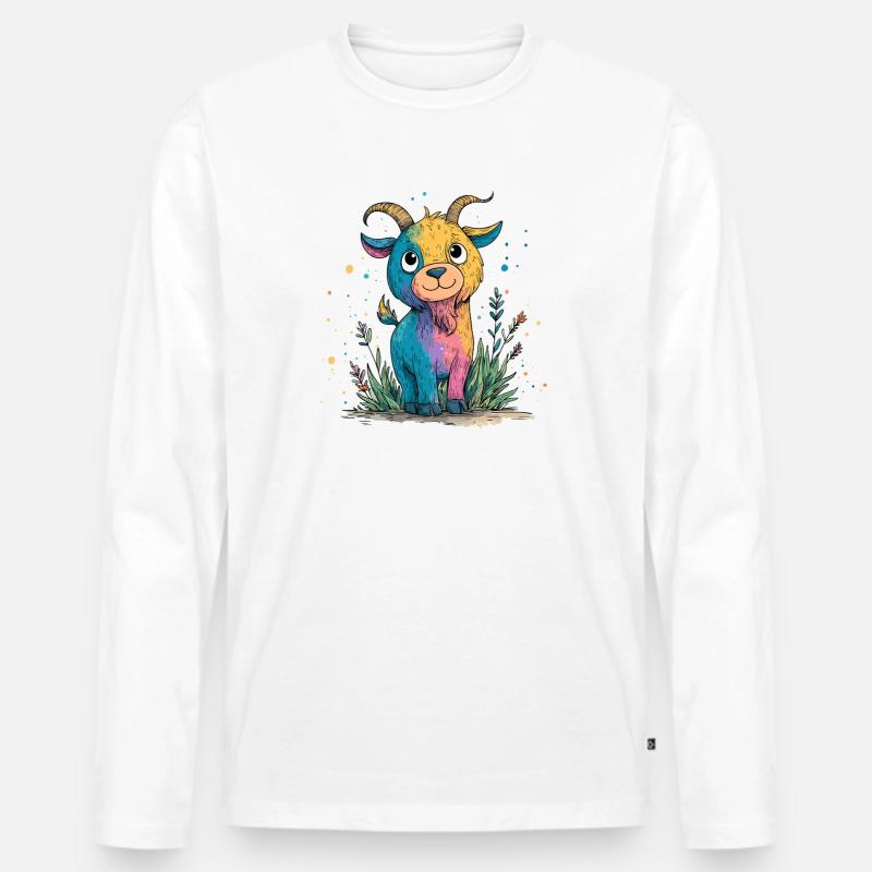Regenbogenziege im Farbenzauber - Männer Premium Bio Langarmshirt - Weiß