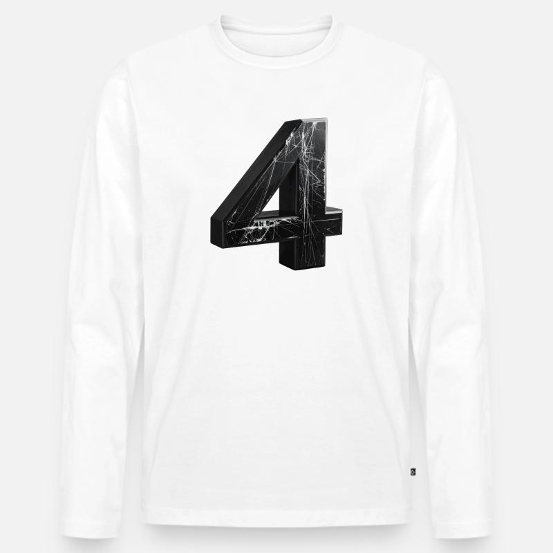 Schwarze 4 mit Marmormuster - Männer Premium Bio Langarmshirt - Weiß