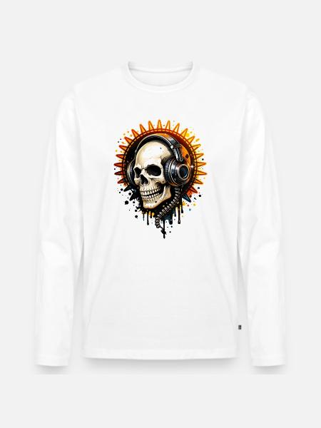 Skull with headphones illustration - Men's Premium Organic Long Sleeve Shirt - white