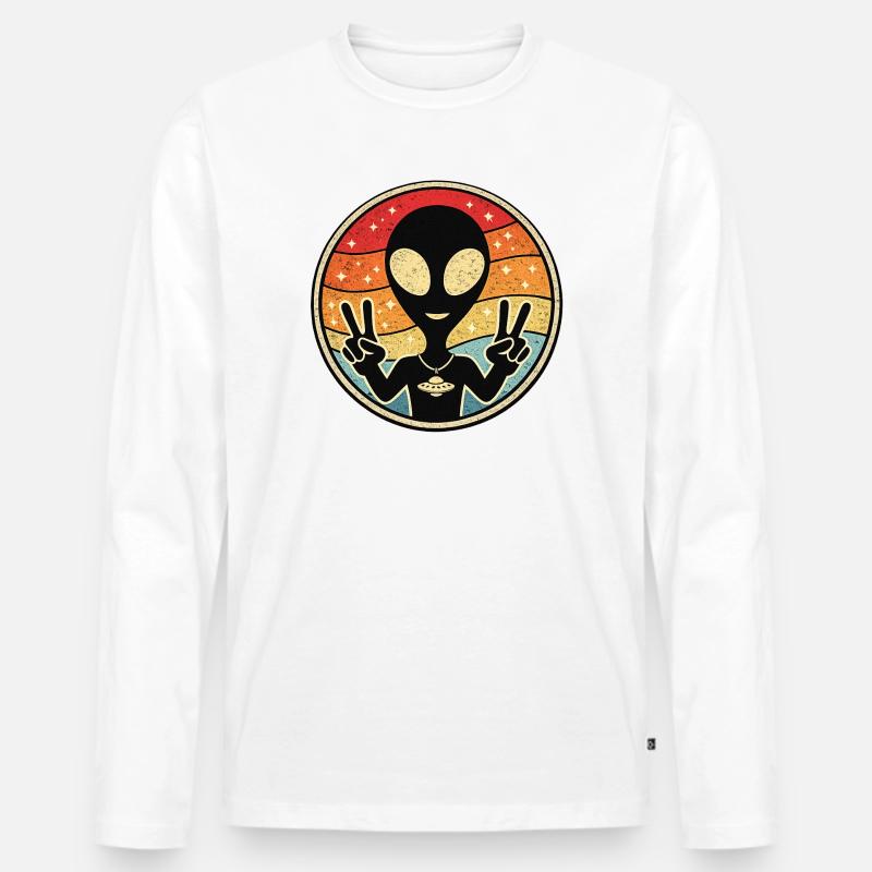 Außerirdischer Friedens Retro Sticker - Männer Premium Bio Langarmshirt - Weiß