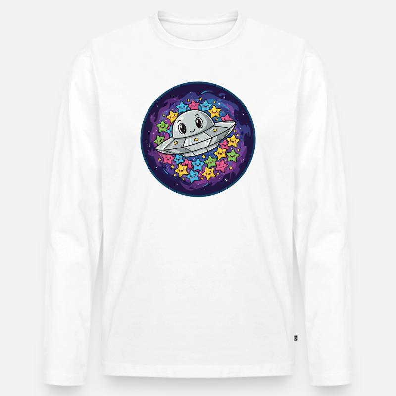 Kuscheliges UFO mit Sternenzauber - Männer Premium Bio Langarmshirt - Weiß