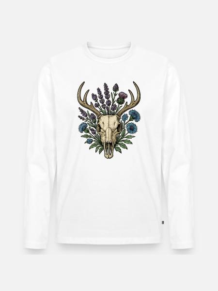 Deer bones with flower wreath - Men's Premium Organic Long Sleeve Shirt - white