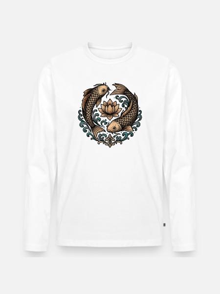 Koi and Lotus Circle Harmony Tattoo - Men's Premium Organic Long Sleeve Shirt - white