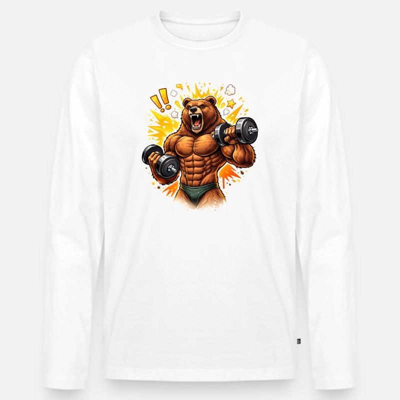 Starker Bodybuilder Bär Illustration   - Männer Premium Bio Langarmshirt - Weiß