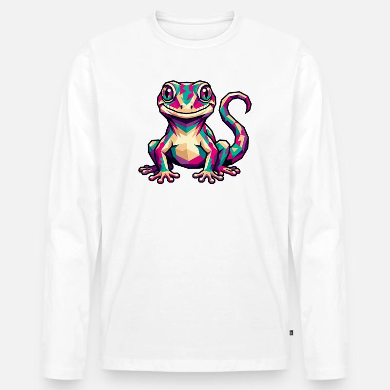 Bunter geometrischer Gecko - Männer Premium Bio Langarmshirt - Weiß