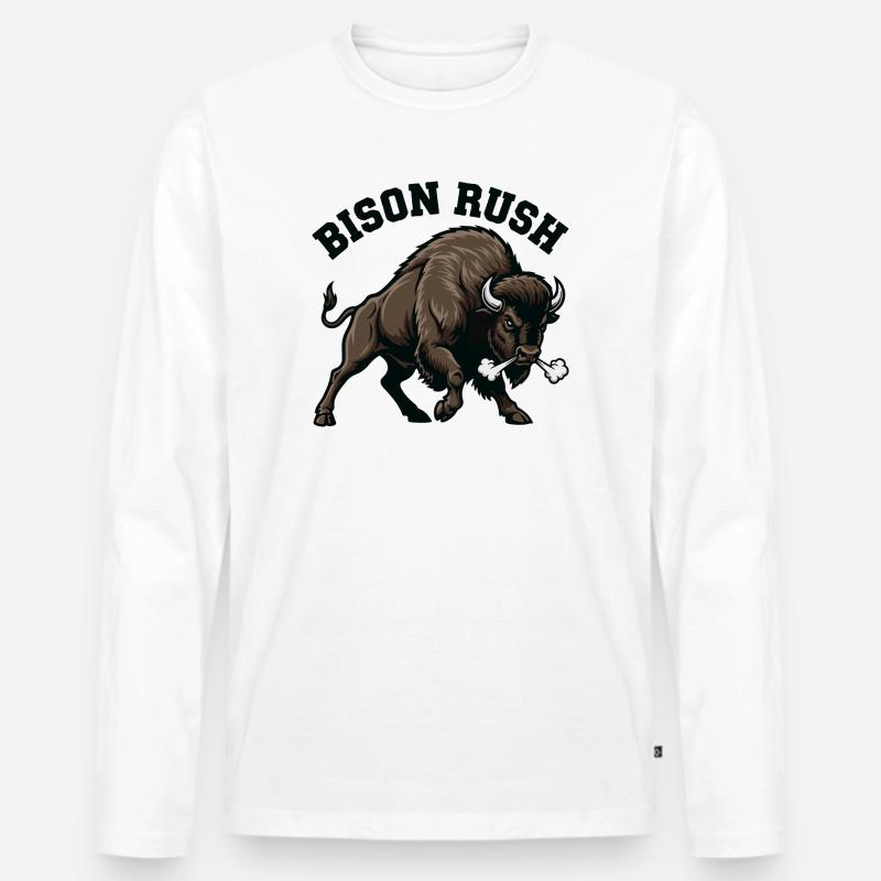 Bison Rush Wild Bison Force - Männer Premium Bio Langarmshirt - Weiß