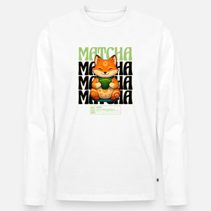 Matcha Fuchs Zen Tee Genuss - Männer Premium Bio Langarmshirt - Weiß