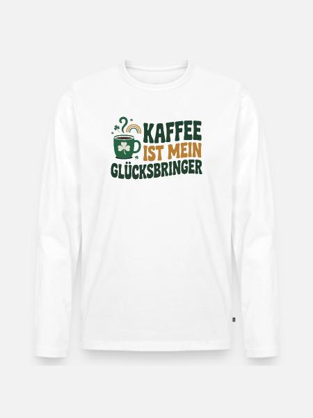 Kaffee ist mein Glücksbringer - Männer Premium Bio Langarmshirt - Weiß