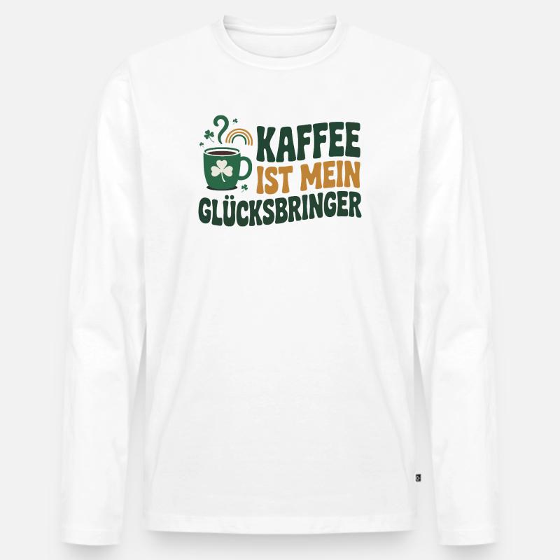 Kaffee ist mein Glücksbringer - Männer Premium Bio Langarmshirt - Weiß