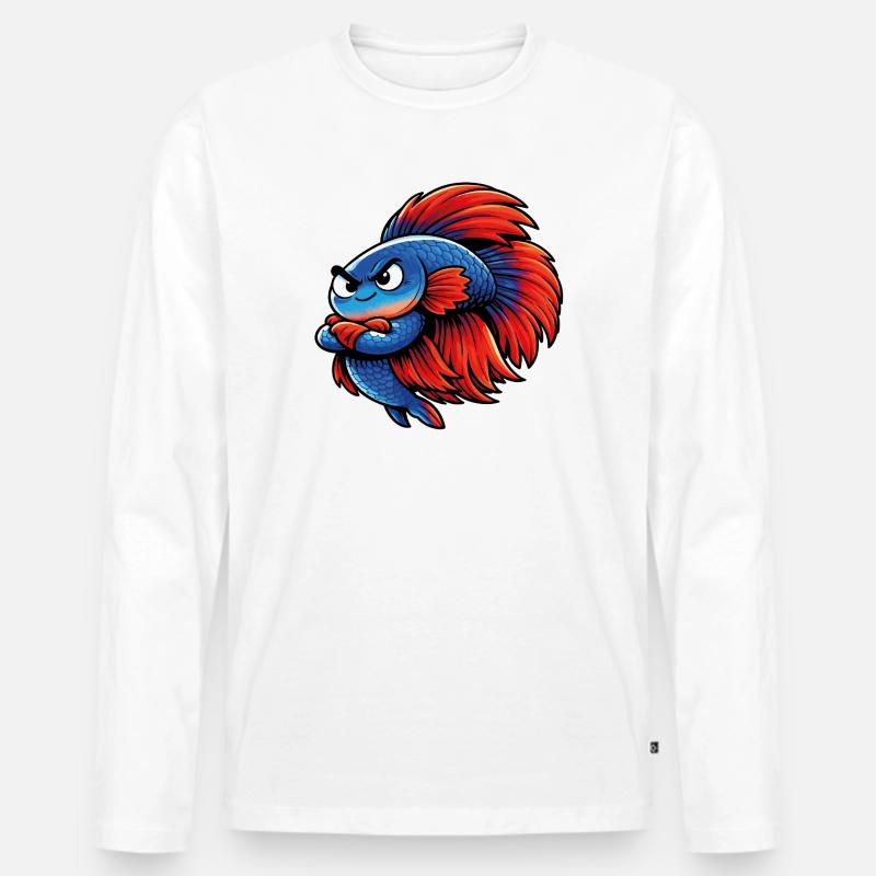 Blue Red Kampffisch - Männer Premium Bio Langarmshirt - Weiß