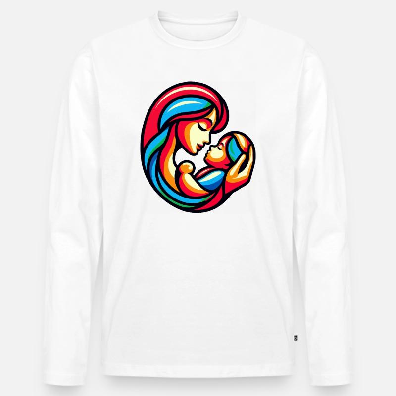 Bunte Mutter-Kind-Harmonie - Männer Premium Bio Langarmshirt - Weiß