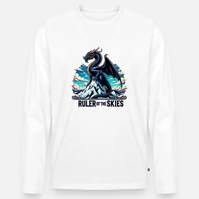 Drachenhimmel über Bergkette - Männer Premium Bio Langarmshirt - Weiß