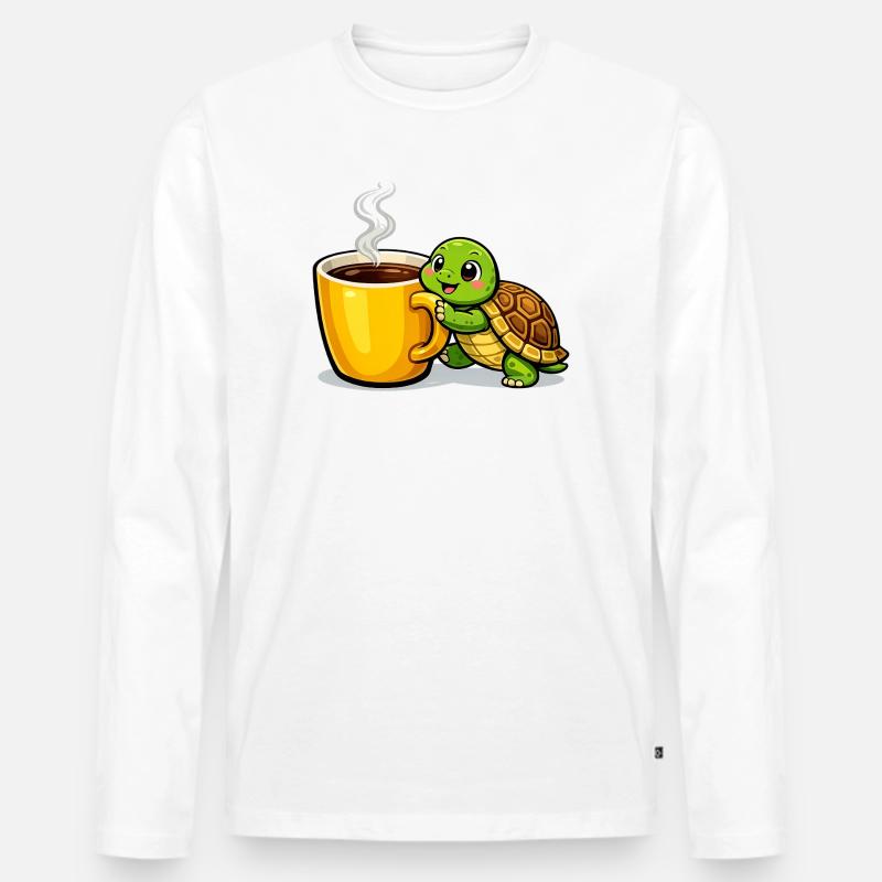 Kaffeeturtle mit dampfendem Becher - Männer Premium Bio Langarmshirt - Weiß