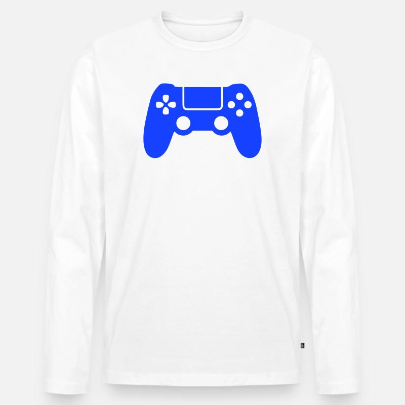 Blaues Gaming-Controller Silhouette - Männer Premium Bio Langarmshirt - Weiß