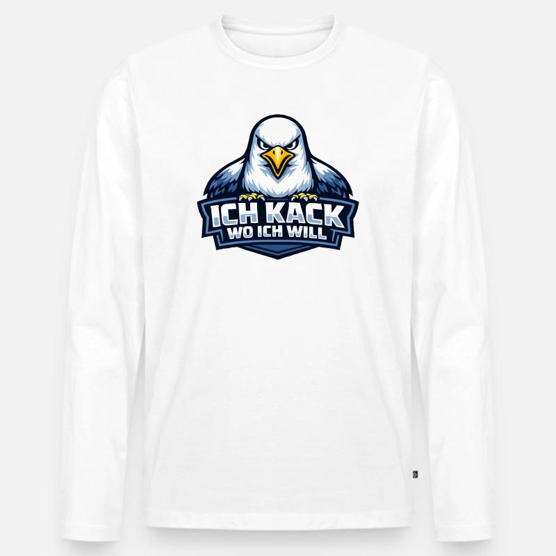 Böse Möwe "Ich kack wo ich will" Spruch - Männer Premium Bio Langarmshirt - Weiß