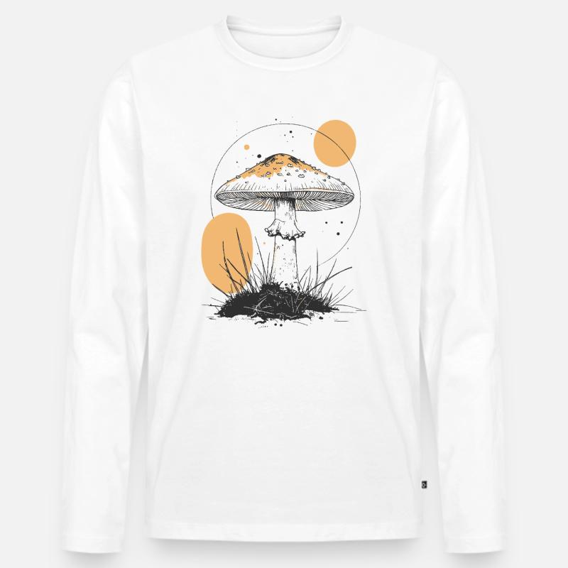 Mondschein Waldpilz Silhouette - Männer Premium Bio Langarmshirt - Weiß