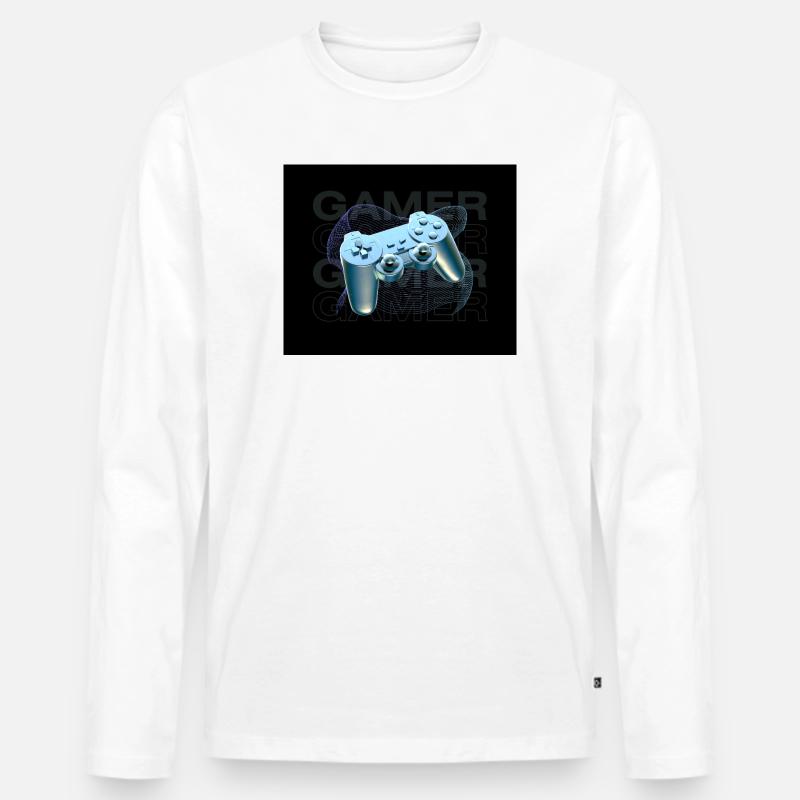 Neonblauer Controller 3D - Männer Premium Bio Langarmshirt - Weiß